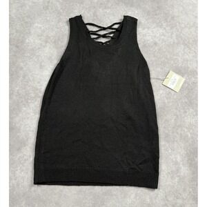 NWT Active USA Women's Sz M Lace Up Back Sweater Knit‎ Pullover Black Tank Top